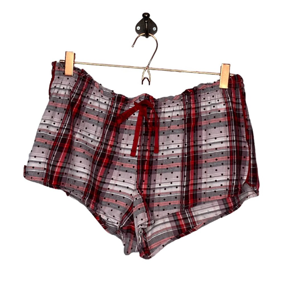 Victoria's Secret Medium Red Plaid Polka Dot Flannel Pajama Lounge Sleep Shorts‎